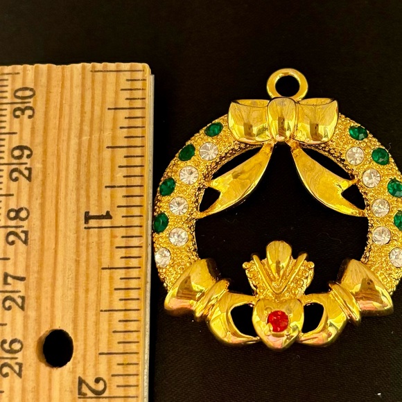 SOLVAR IRISH CELTIC CLADDAGH GOLD PLATED W CUBIC ZIRCONIA ORNAMENT/PENDANT RARE - Picture 6 of 7